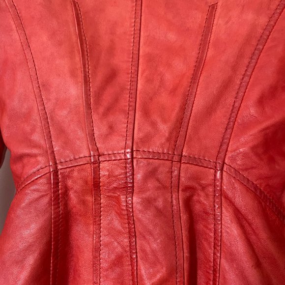 Vintage Red Leather Bomber Jacket | Danier Distressed Women's Motorcycle Jacket - Picture 8 of 10